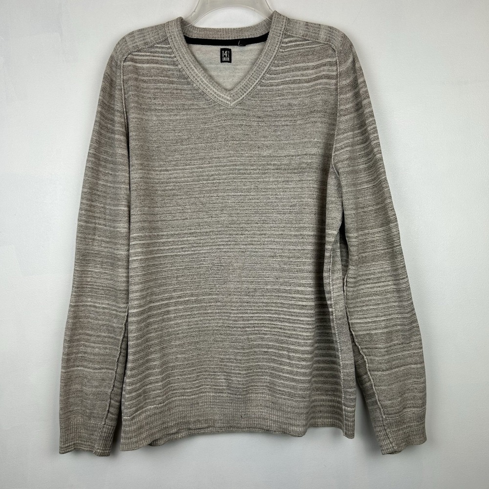 14th Union Sweater Mens Large V Neck Beige Cotton Classic Capsule Minimalist